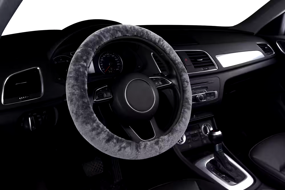 AutoTrends Sheepskin Soft Fluffy Steering Wheel Cover, Grey