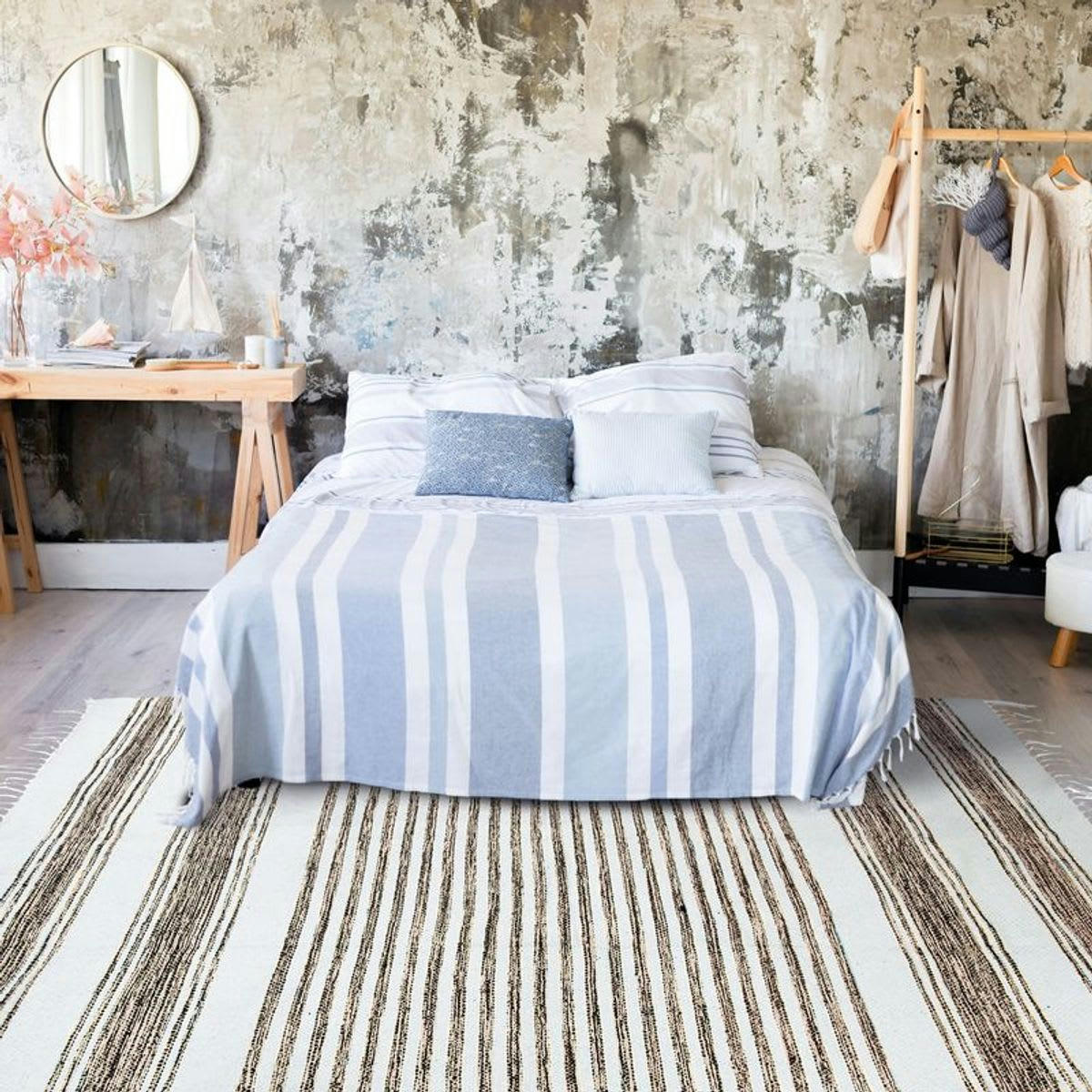 TERRA - Tapis 100% coton lignes sable-blanc 190x290