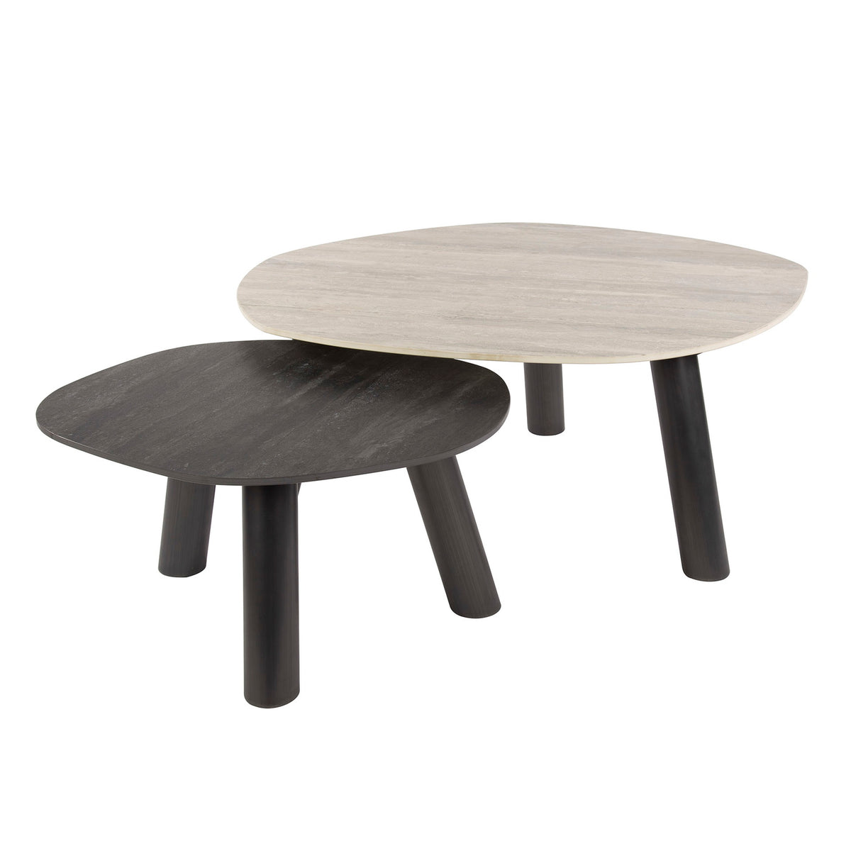 Giga Meubel Salontafel Twin - Zwart/Grijs Travertin - Set van 2
