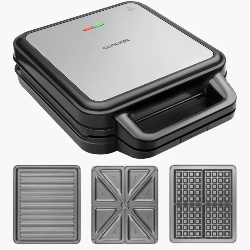 Opiekacz do kanapek 3w1 z wymiennymi płytkami CONCEPT RODZINA 1200 W czarno-srebrny