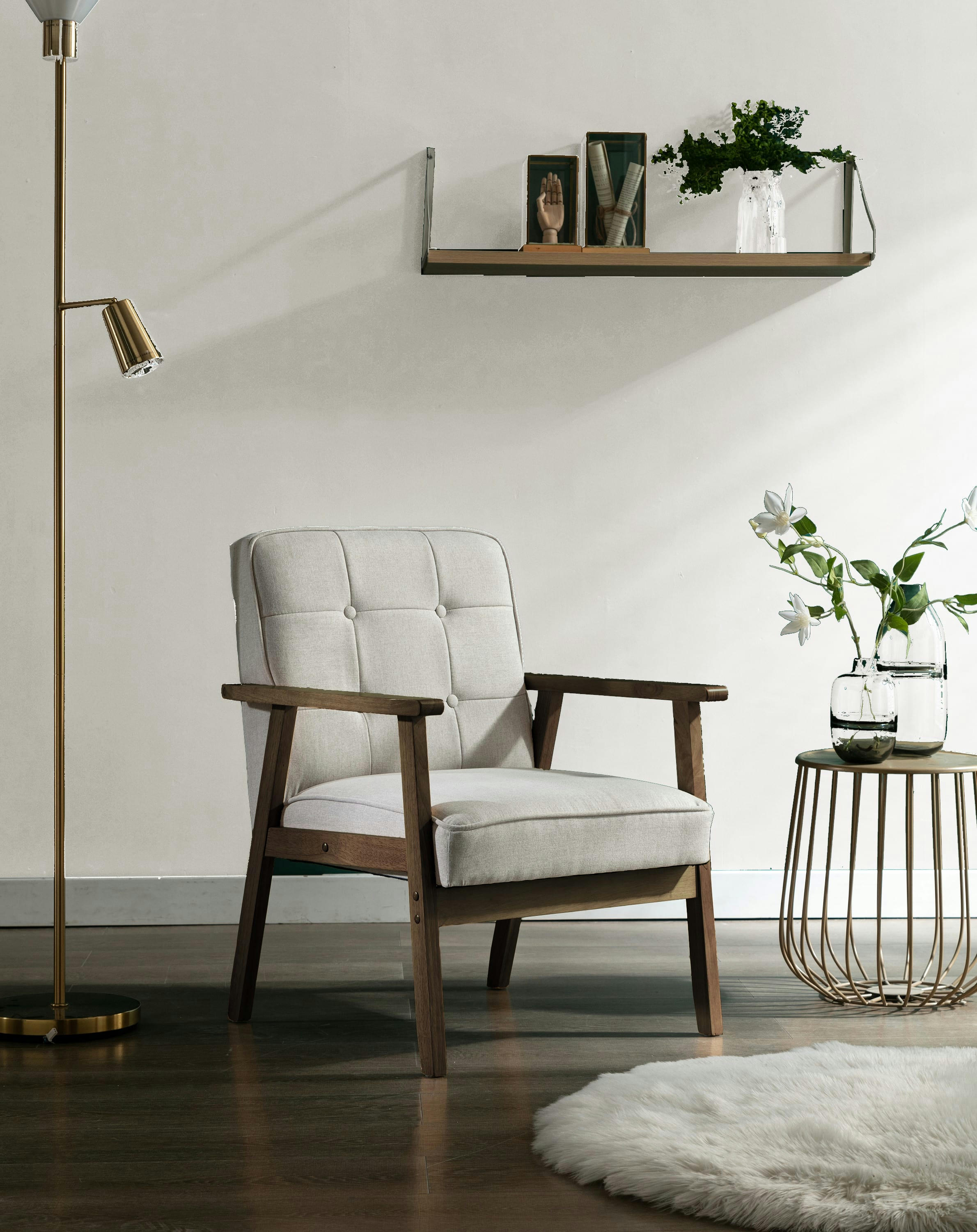 DOUGLAS - Fauteuil coloris Lin et pieds bois teinté noyer