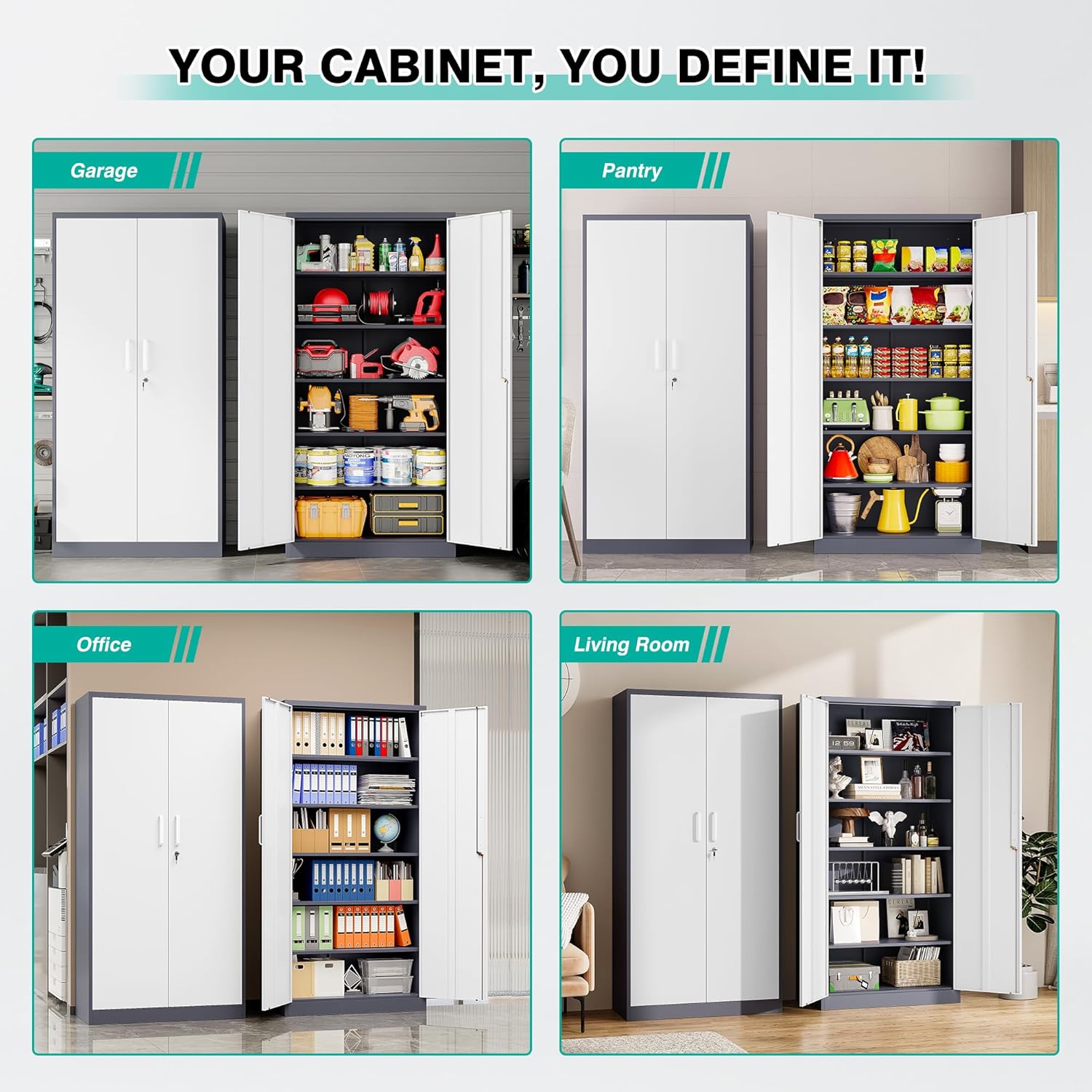 SISESOL 6 Tier Storage Cabinet with Doors and Shelves,71 Tall Metal Storage Cabinet with Lock Door Adjustable Shelf, Steel Lockers for Office, Home,School,Kitchen,Garage Tool Utility Cabinet