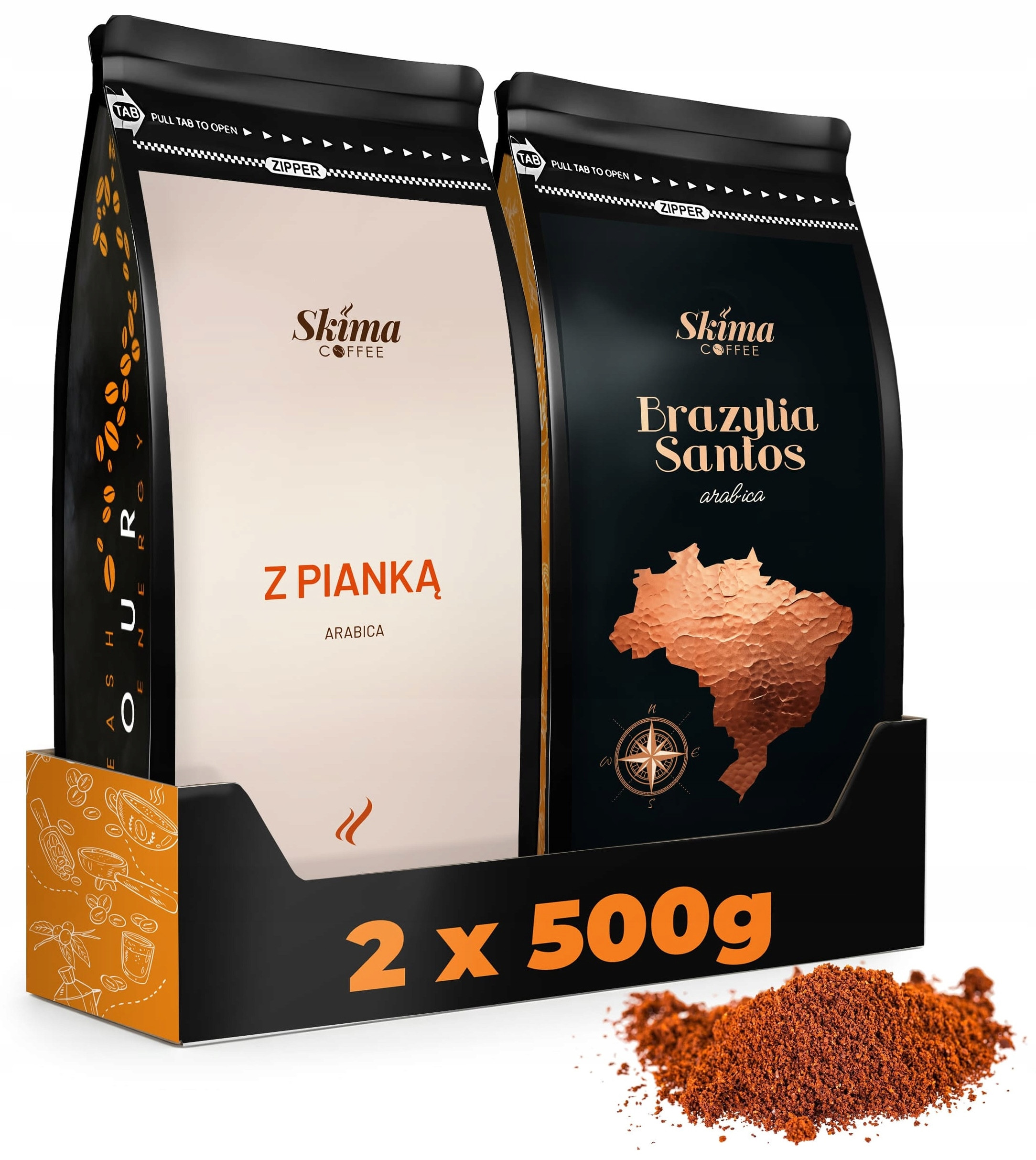 Kawa Mielona 500g x2 Z Pianką / Brazylia Santos Świeża 1kg