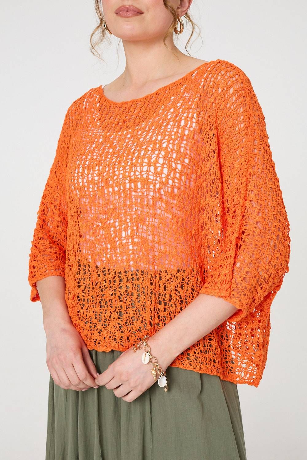 Izabel London Crochet Knit Texture Batwing Sleeve Top