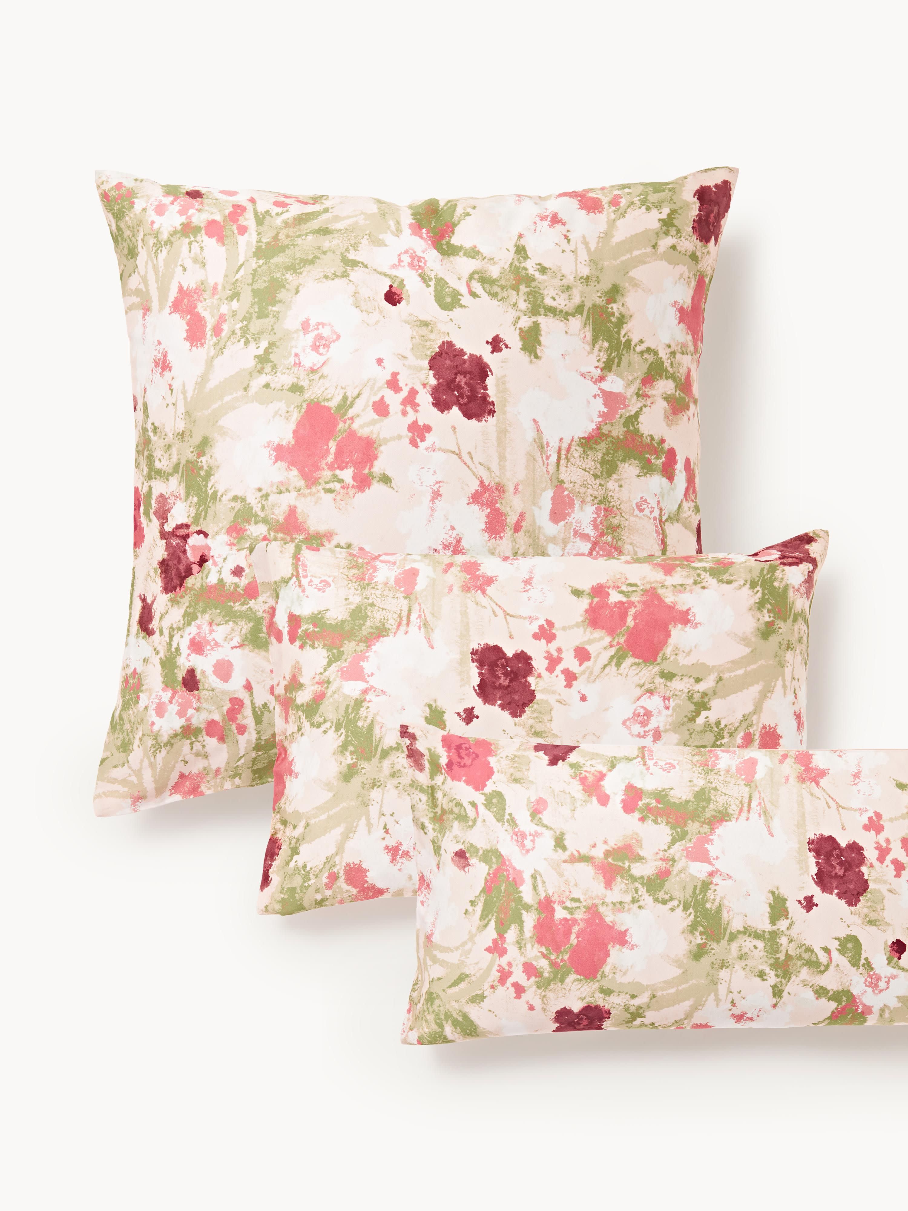 Bauwollsatin-Kopfkissenbezug Anthea mit Blumenmuster