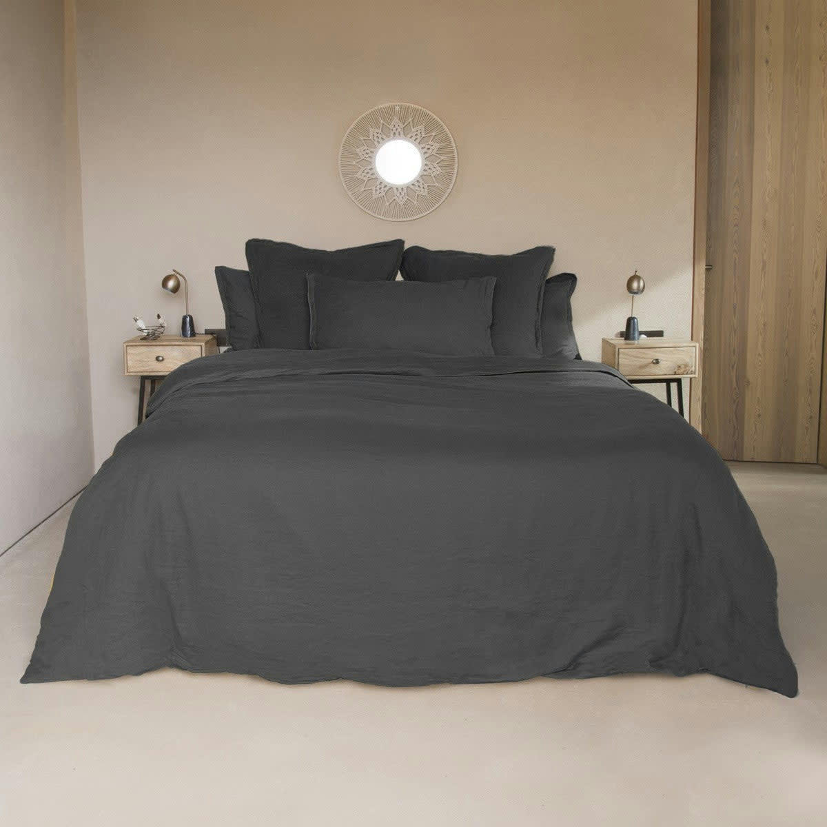 HORTENSE - Drap housse lin lavé  160x200x30 gris ardoise