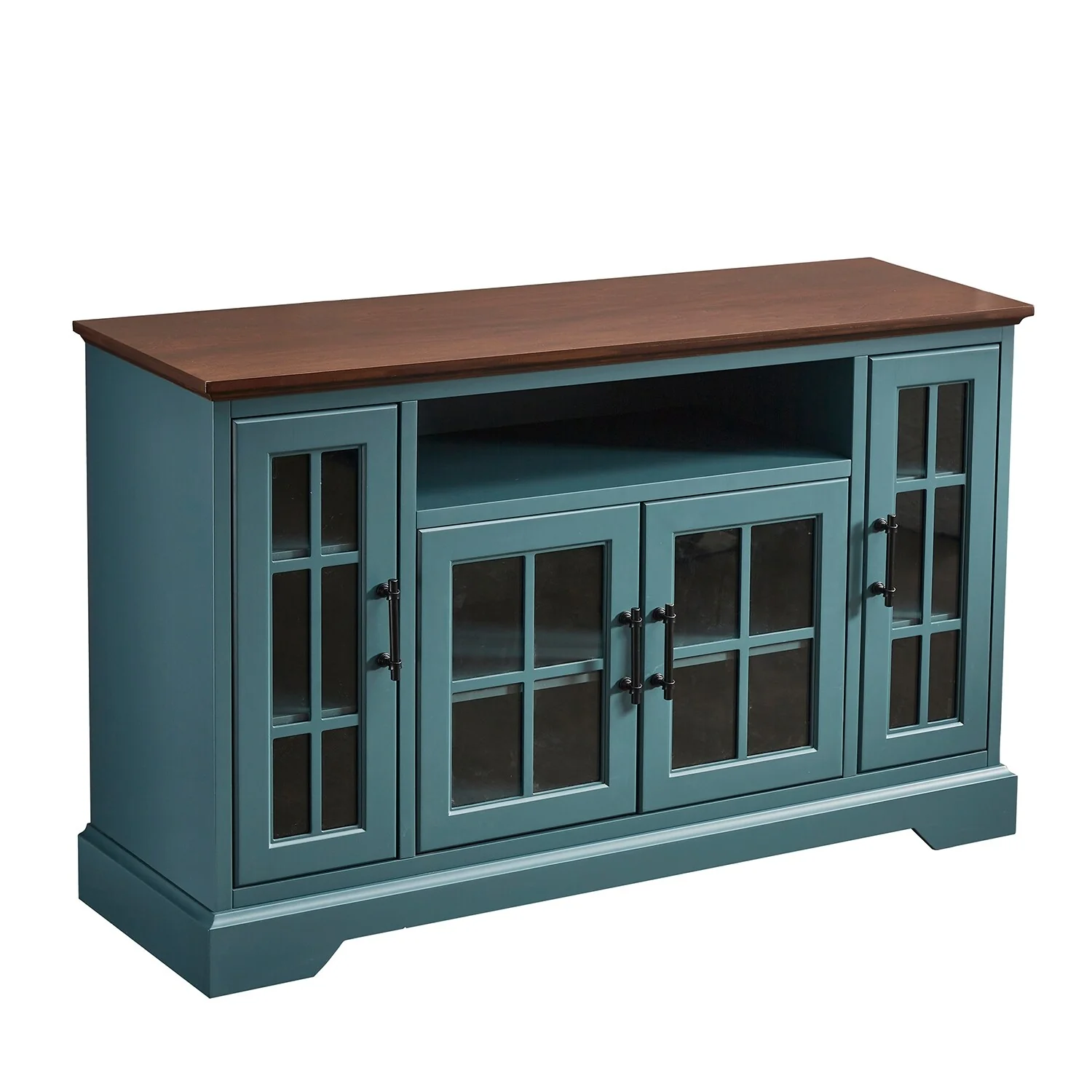 Modern Buffet Cabinet with 4 Tempered Glass Doors and Adjustable Shelves for Living Room