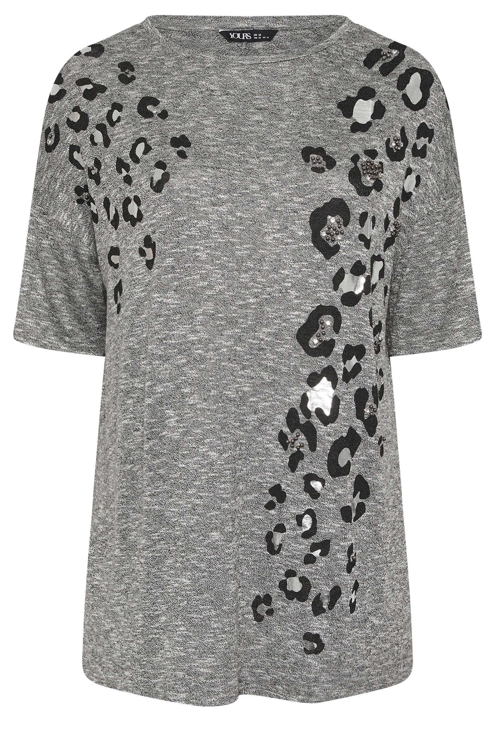 Yours Leopard Embellished Drop Shoulder Top