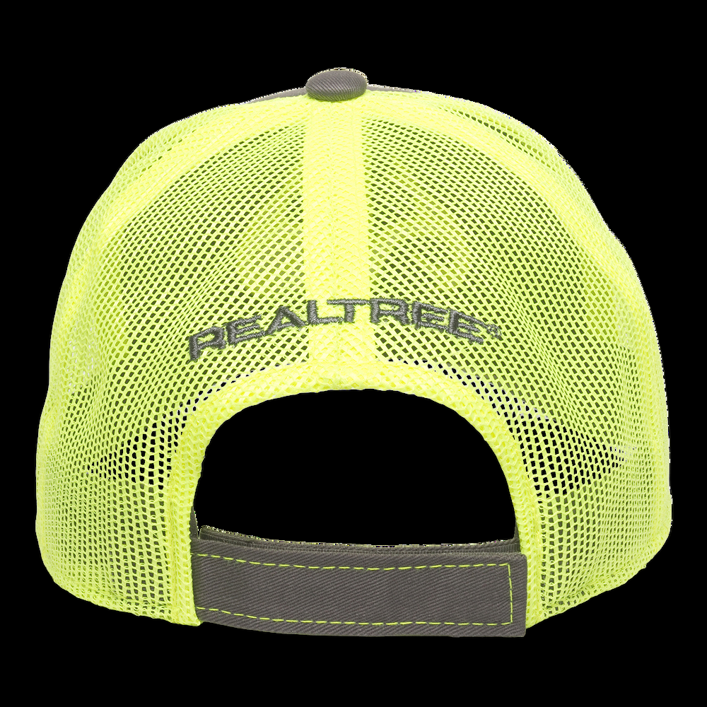 Hunting Mesh Back Baseball Cap with Adjustable Closure, Realtree Logo, Grey/Neon Yellow