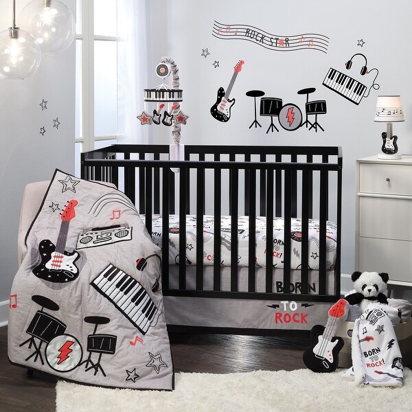 Lambs & Ivy Rock Star Musical Instruments White Soft Minky/Faux Shearling Baby Blanket