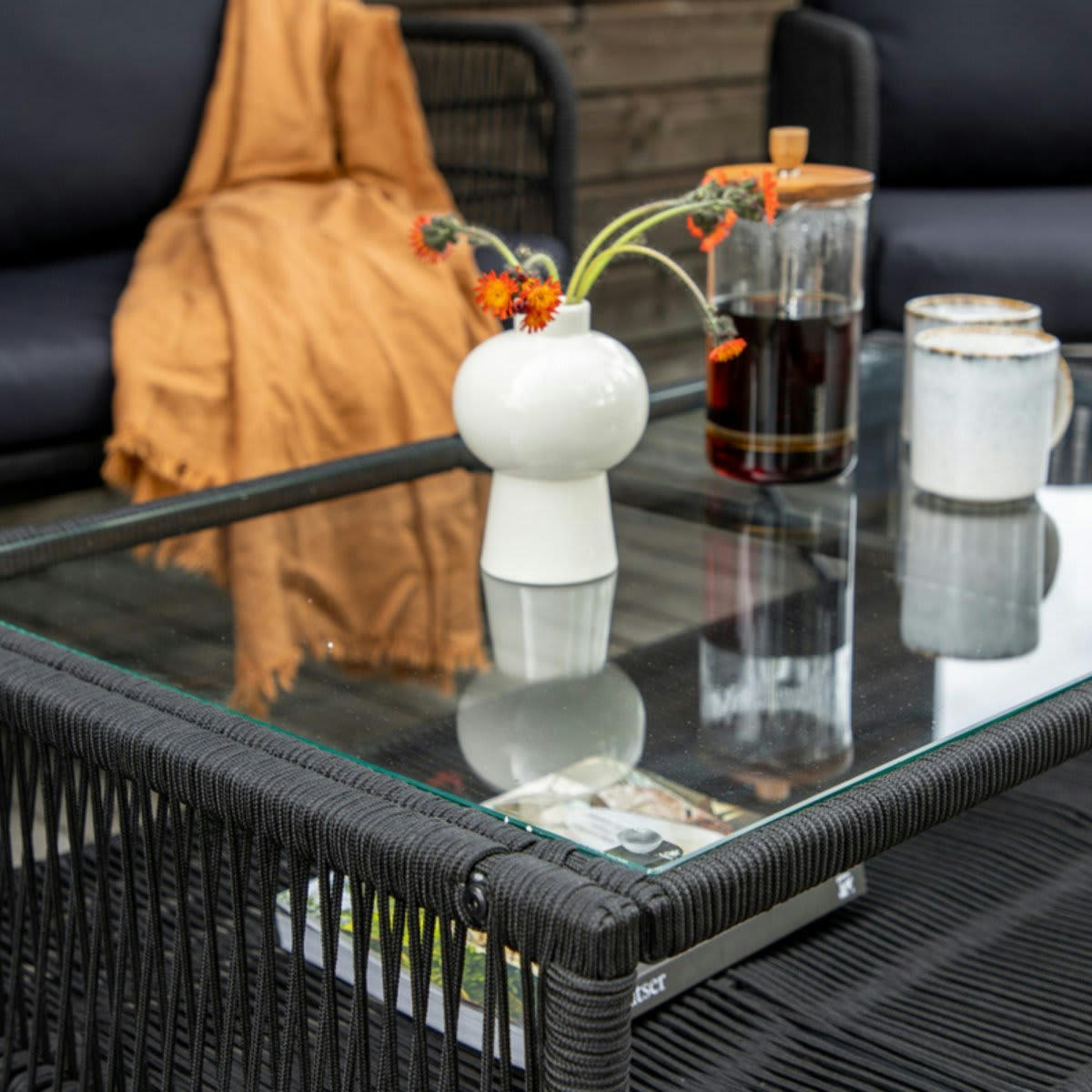 CORNILLO - Salon de jardin complet style moderne en tissu