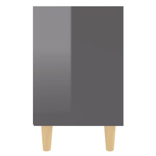 NNEVL Bed Cabinet with Solid Wood Legs High Gloss Grey 40x30x50 cm
