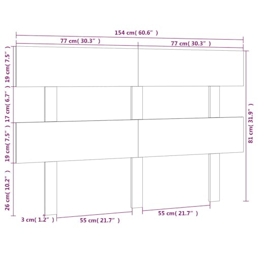 NNEVL Bed Headboard Black 154x3x81 cm Solid Wood Pine