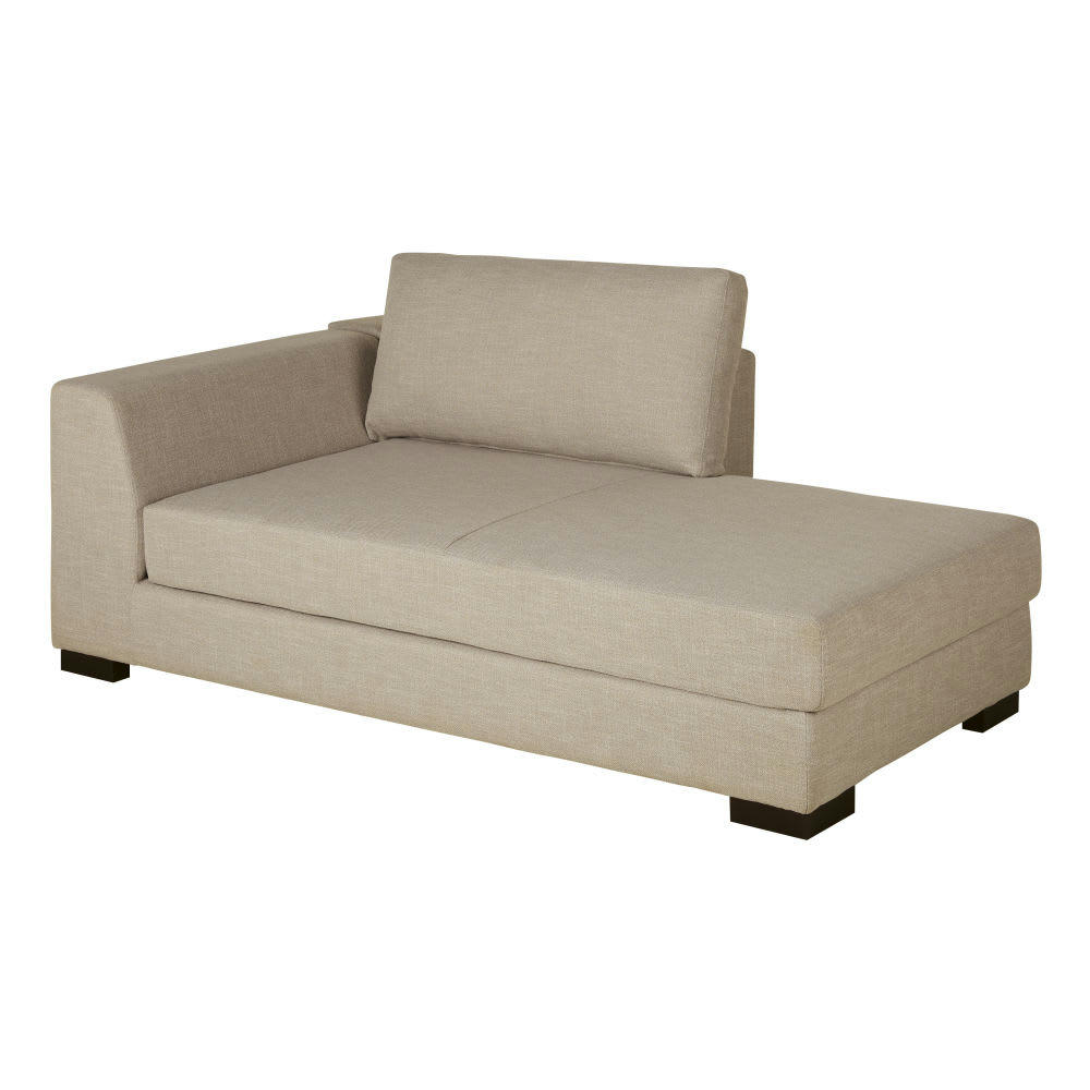 Terence - Méridienne-coffre gauche pour canapé modulable beige