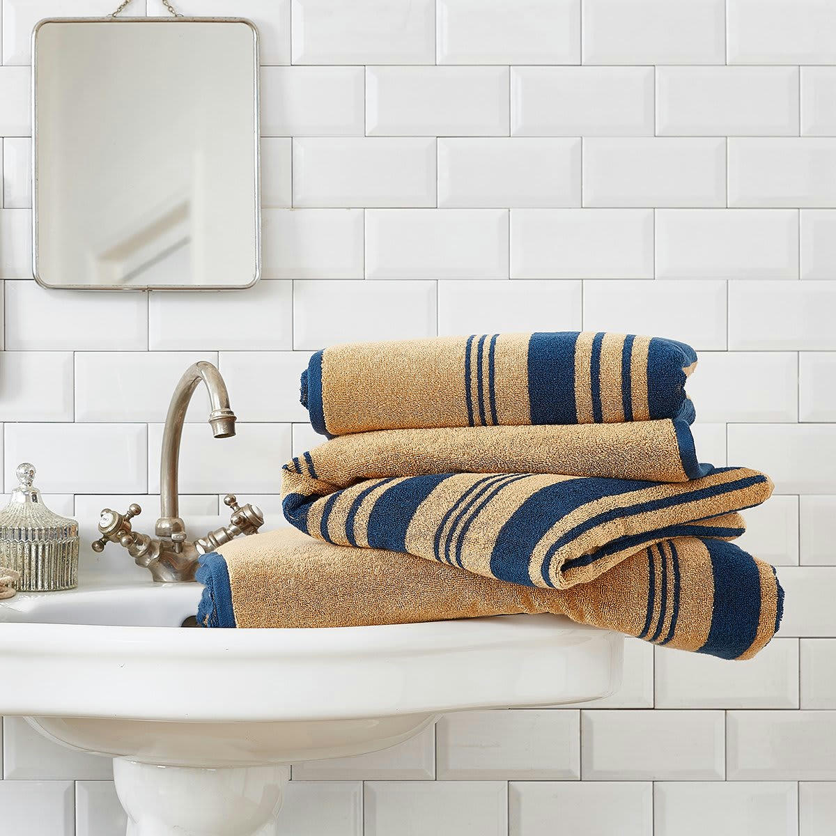 ALCHIMIE - Serviette invite coton bleu foncé rayé 40x60 cm