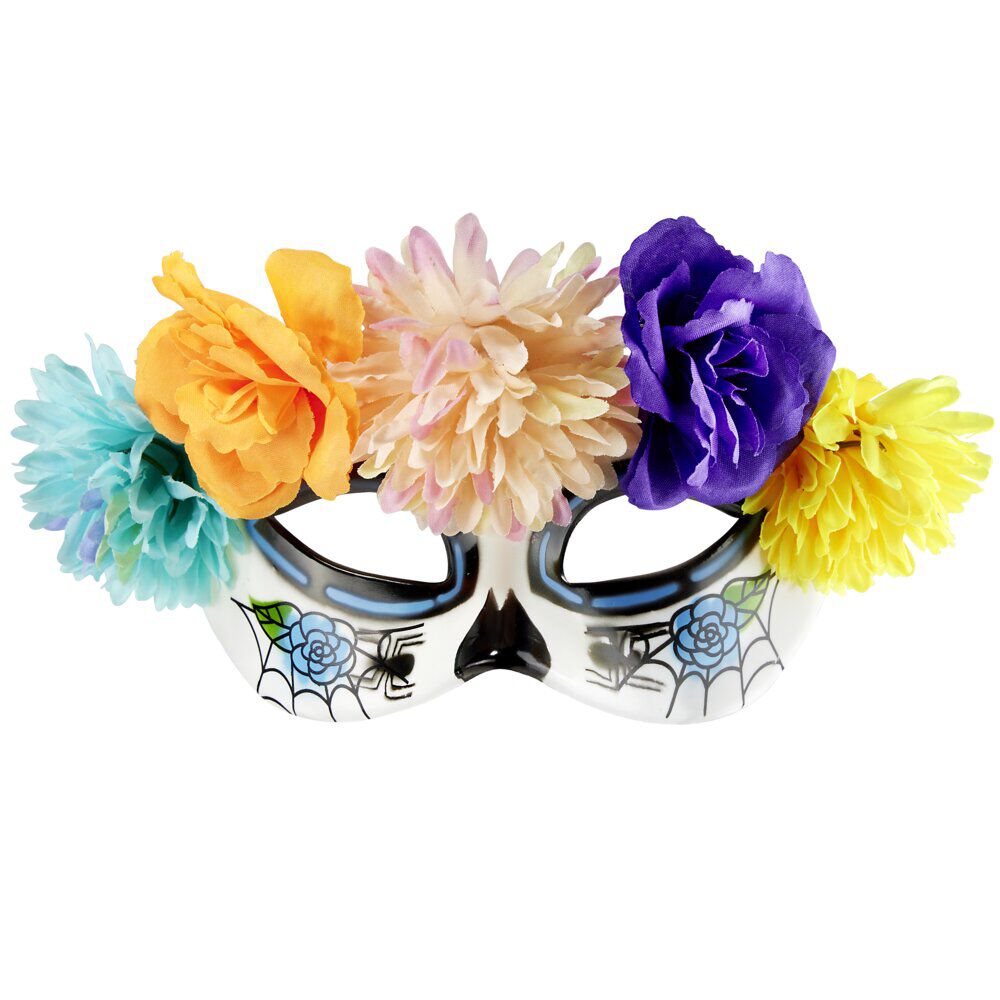 Masque Halloween Dia de los Muertos fleurs multicolores L25xH11cm