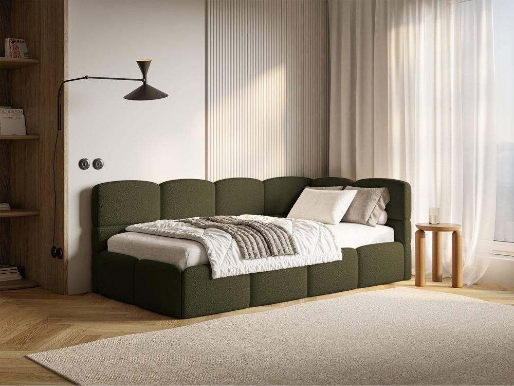 Jeugdbed Chloe rechts bouclé 90x200 met opbergruimte en rails