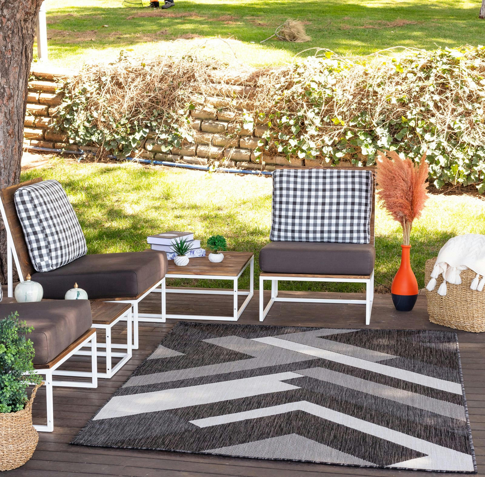 ABBY - Tapis d'Extérieur/Intérieur Anthracite/Ivoire 160x213