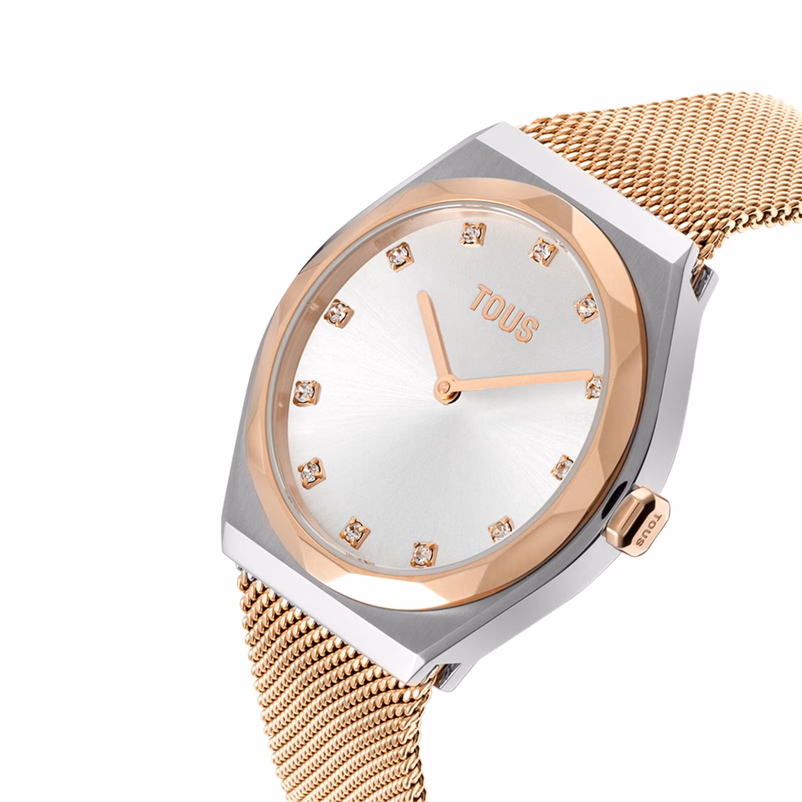 Reloj analógico con brazalete de acero y acero rosa Karat Round Mesh