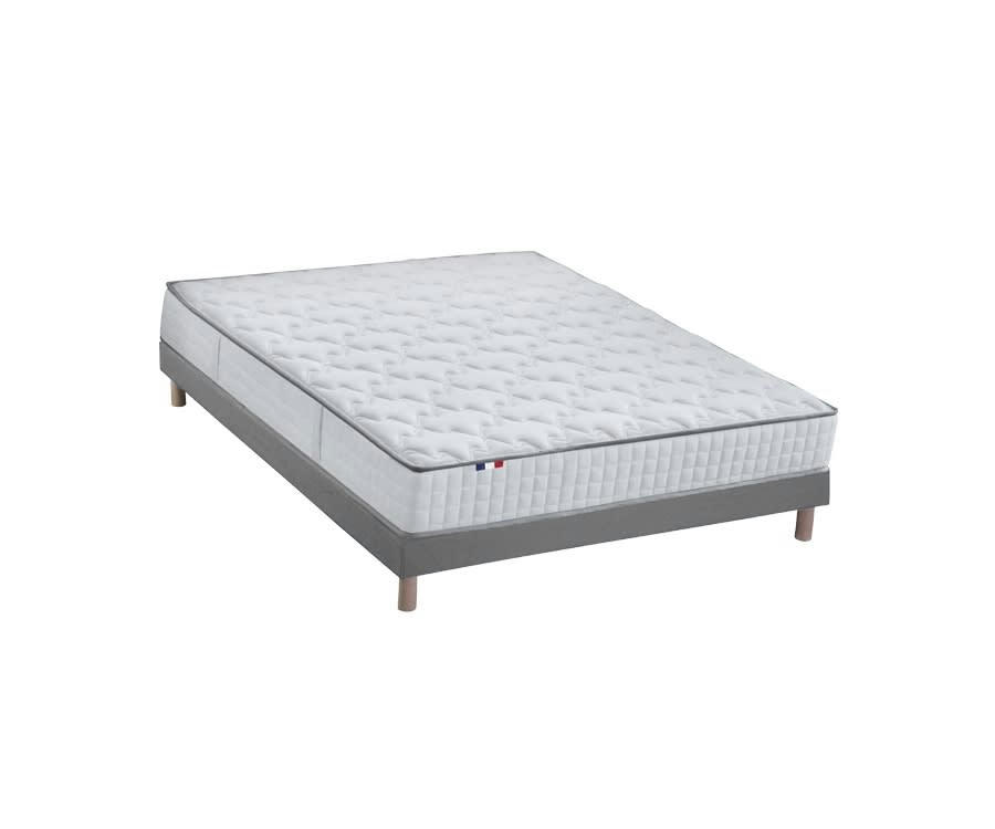 ENSEMBLE ODYSSEE - Ensemble matelas ressort mémoire forme sommier gris 140x190