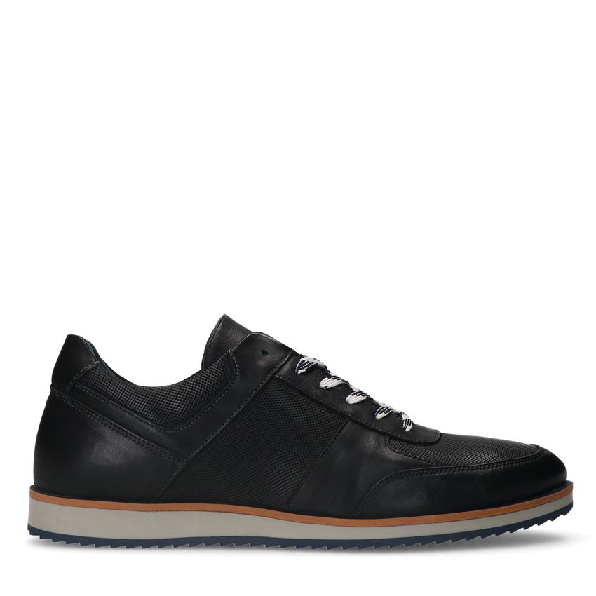 Manfield Zwarte leren sneakers