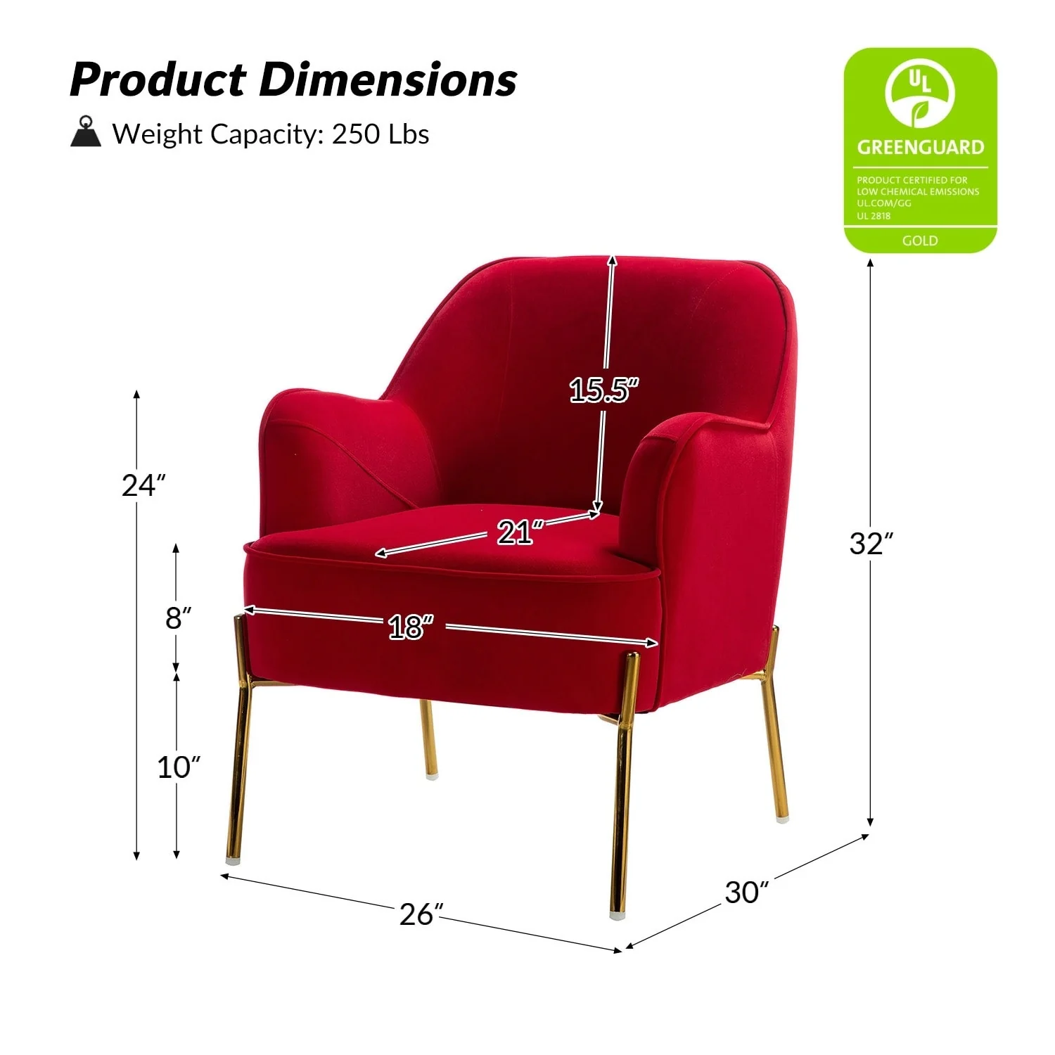 Marina Modern Velvet Accent Chair with Golden Legs Set of 2 by HULALA HOME