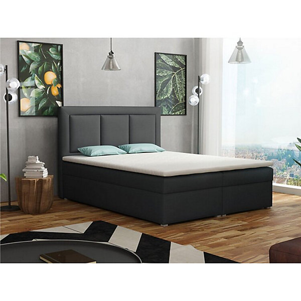 Lit continental Pomona 112, Double, Gris, Tissu, Disponible