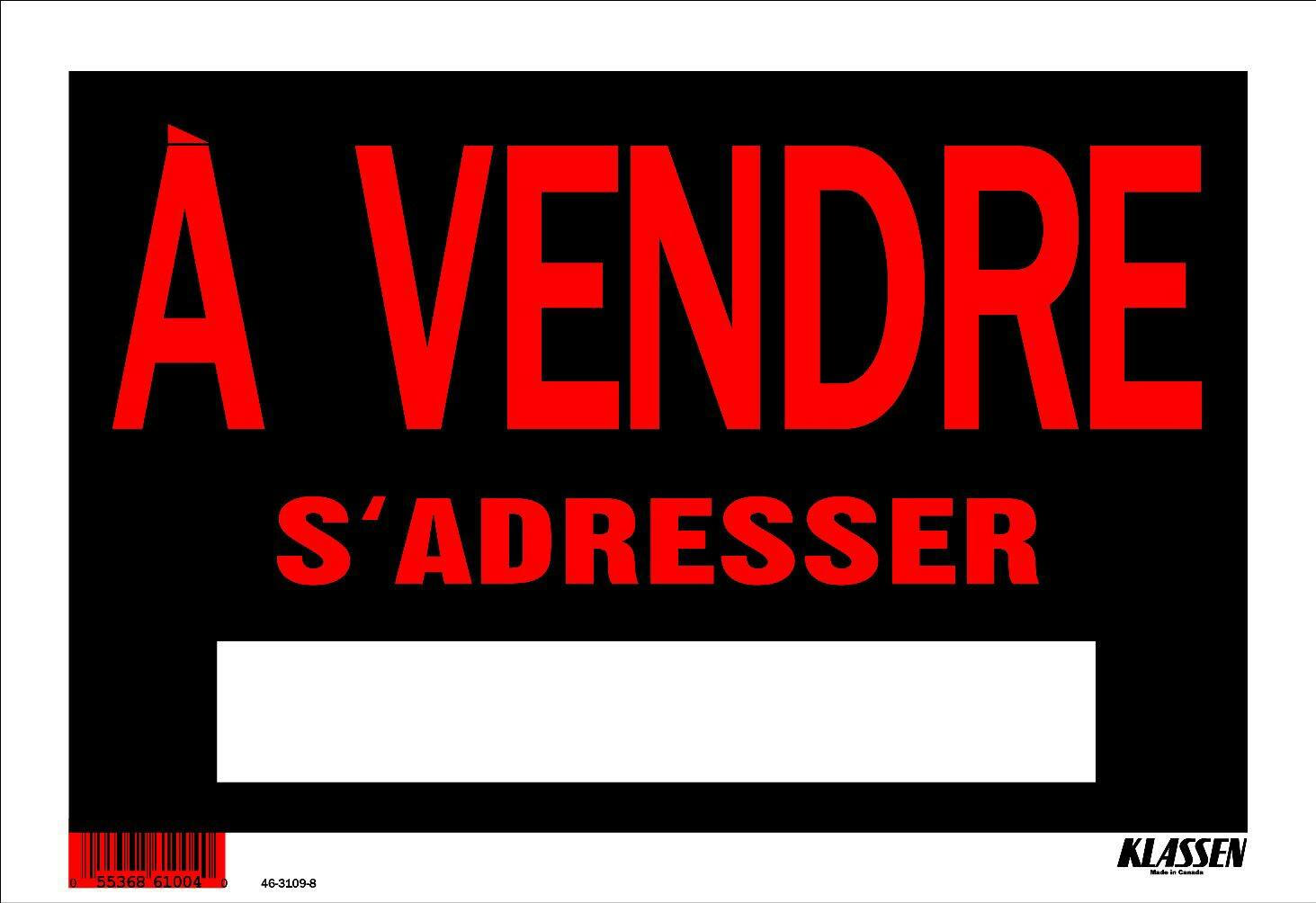 Hillman Self-Adhesive À Vendre Sign, French, 8 x 12-in, Black/Red/White