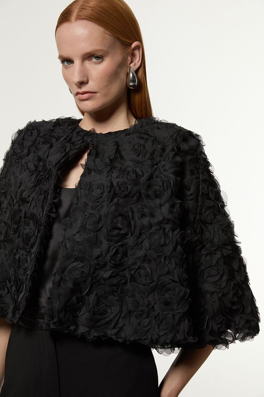 KarenMillen Textured Rosette Woven Cropped Cape