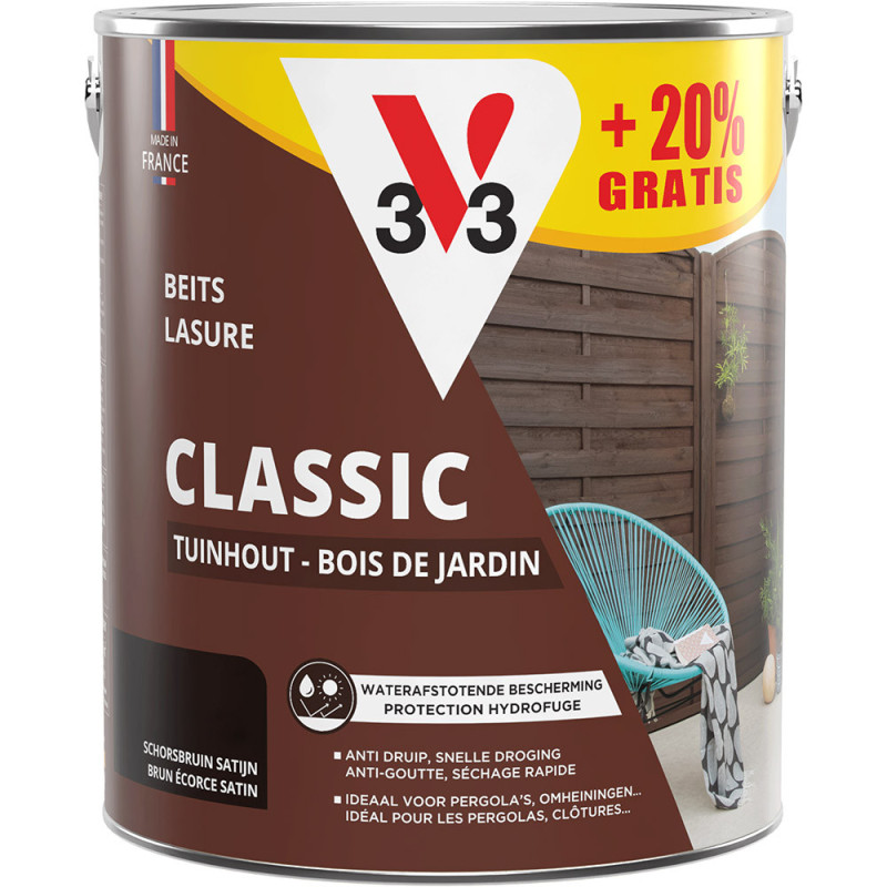 Lasure pour bois de jardin Classic brun écorce 2,5 L   0,5 L gratuit V33