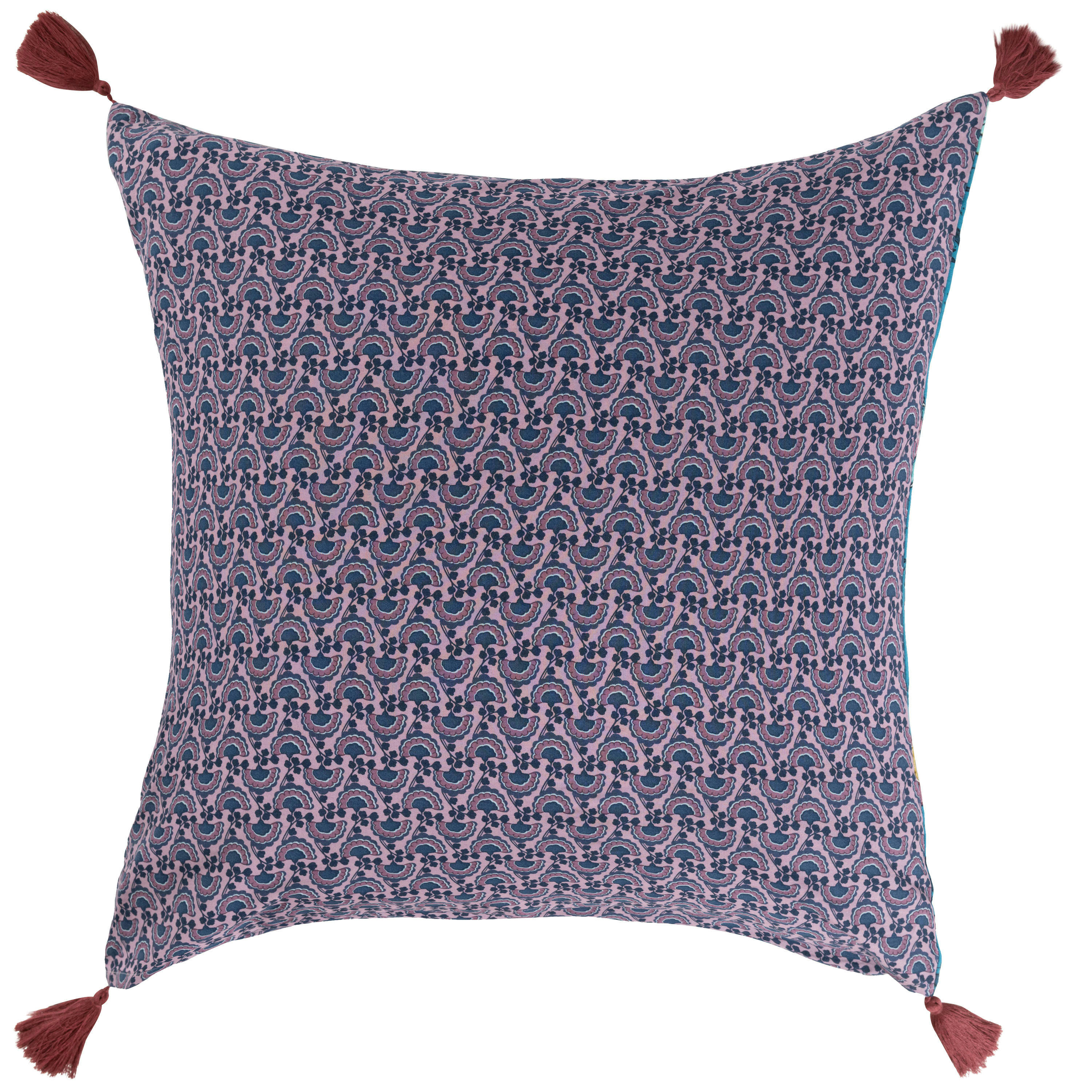 BOMBAY - Taie d'oreiller carrée réversible coton et lin  bleu 64x64