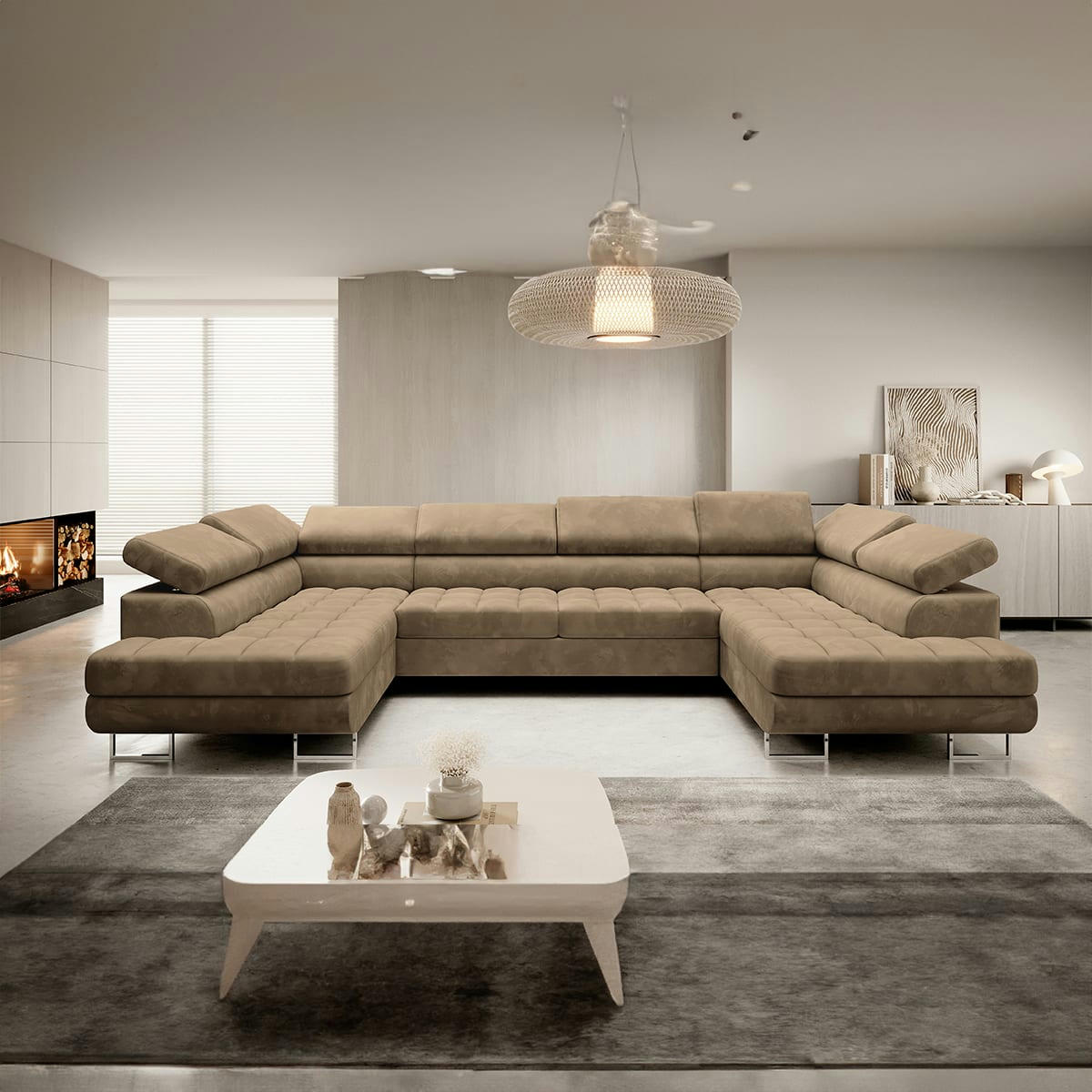 - Canapé en u 5 places convertible marron