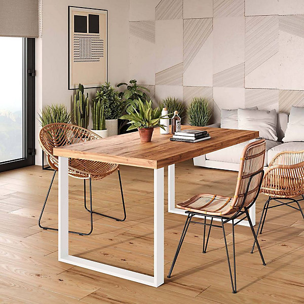 Emuca Jeu de pieds rectangulaires Square pour table, largeur 600mm, Acier, Peint en blanc