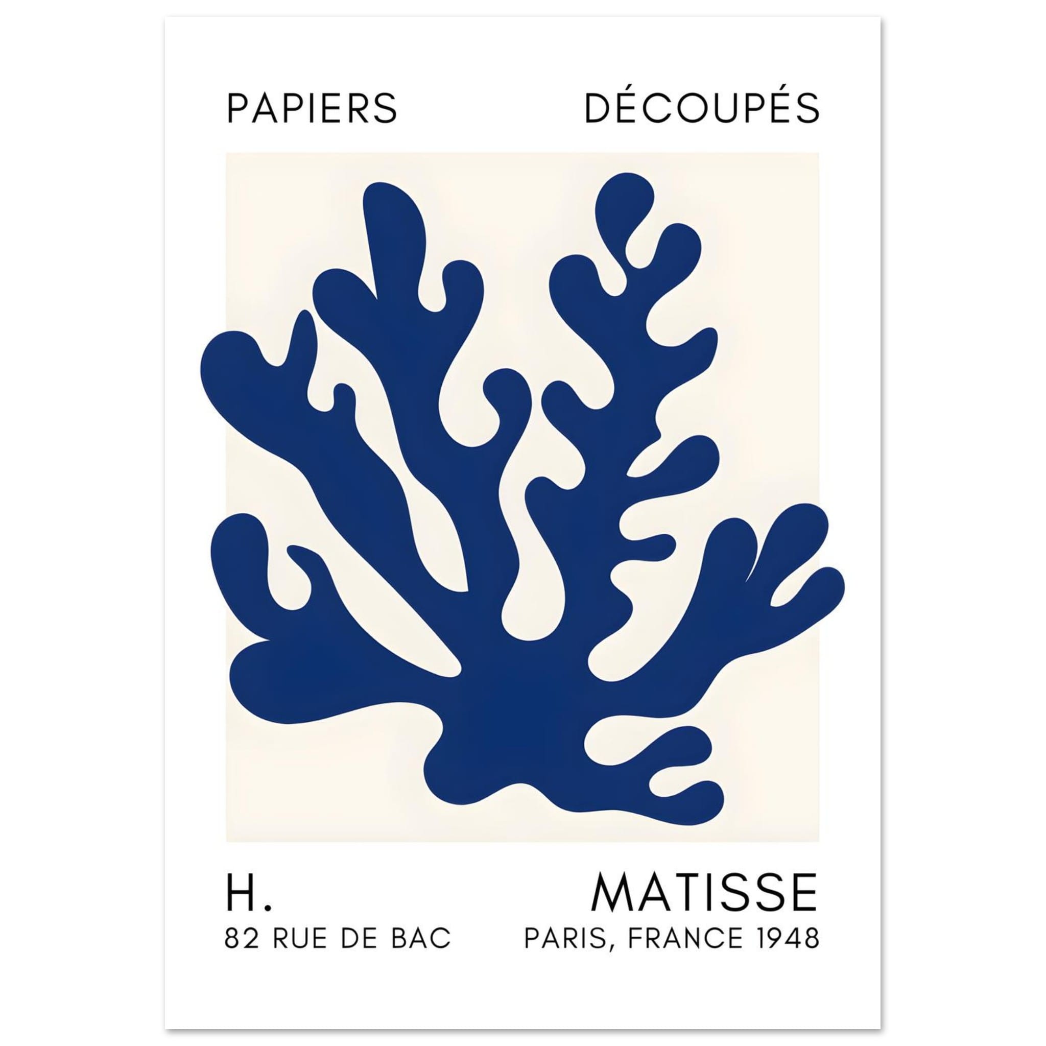 Artfulprints Poster Matisse – Saltflower shapes navy blue II  - A4 21x29.7 cm - Blauw