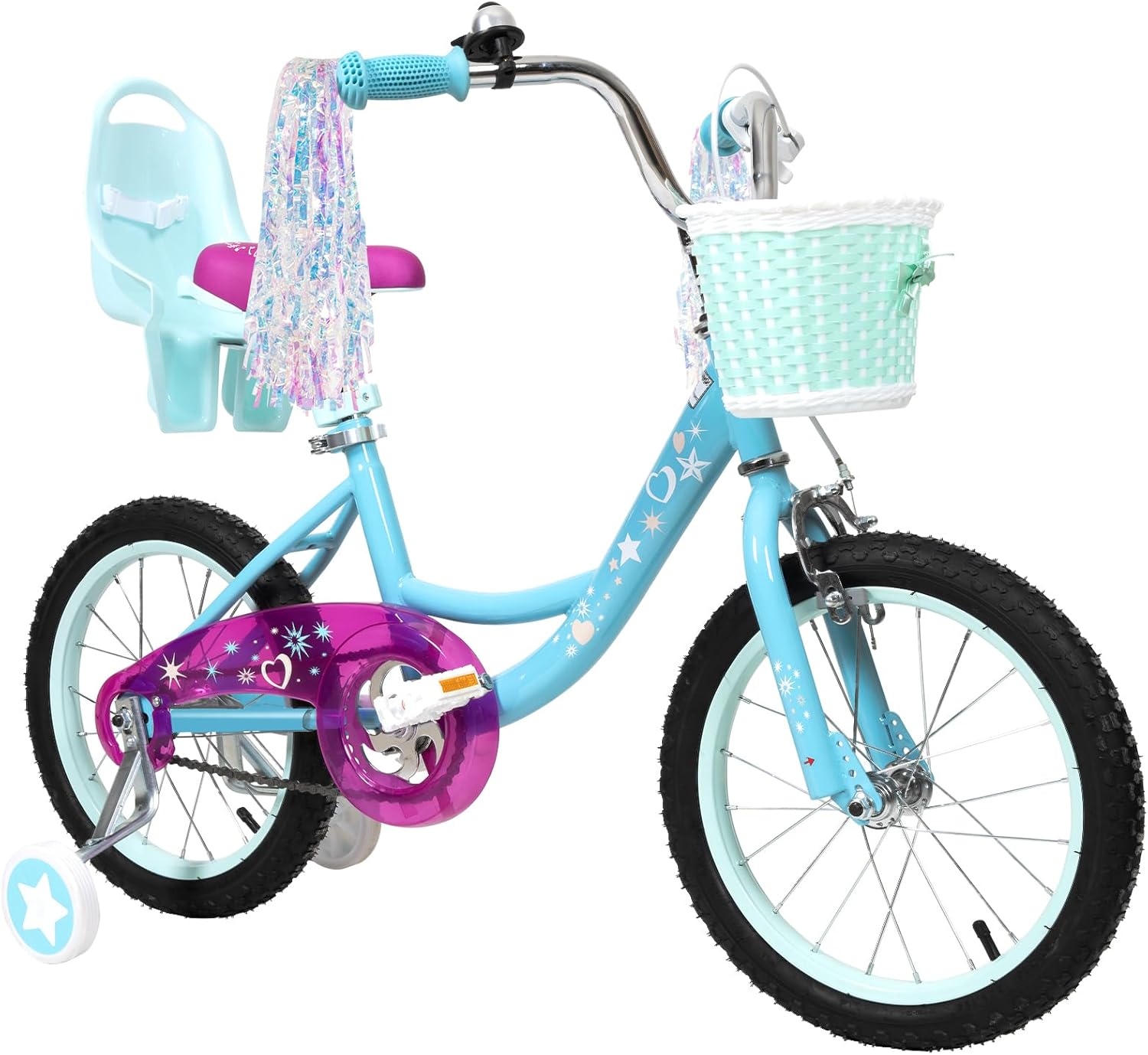 WEIZE Girls Bike for 3-12 Years Old Kids, 14 16 20 Inch Kids Bike with Training Wheels, Streamers, Basket and Doll Seat, Children Bicycles with Coaster Brake, Multiple Colors