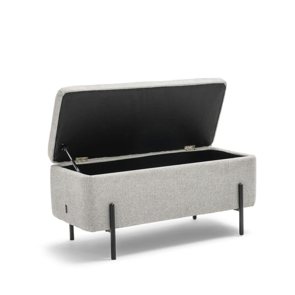 KOS - Banc coffre en tissu et métal L100cm gris clair