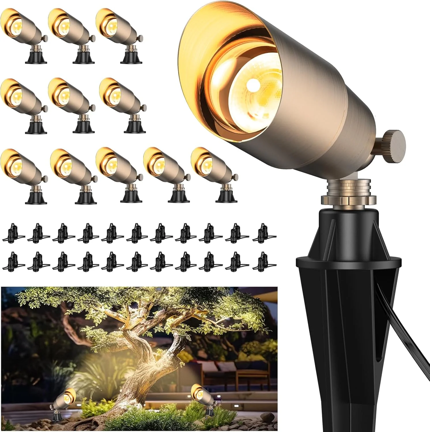 Solid Brass Outdoor Uplights  Accent Light Fixtures, Heavy Duty 12V Low Voltage LED Landscape Lighting Bronze, Wired Spotlights for Garden,Lawn,Patio and Yard Without LED Bulb (12 Pack)(12-pack(Bulb Not Included))