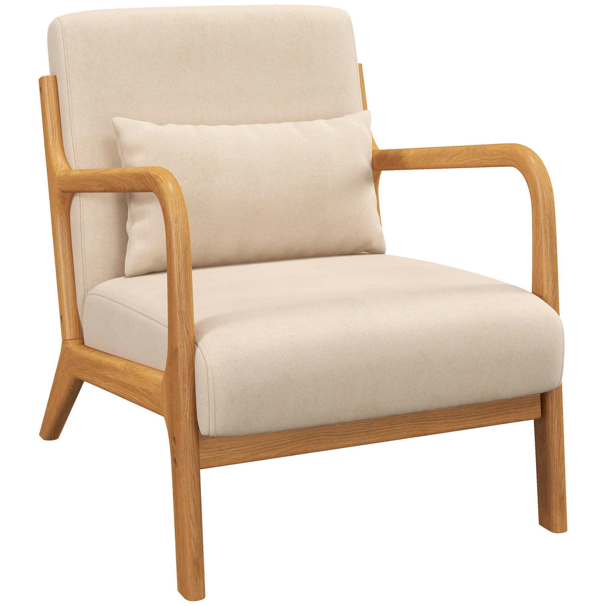 - Fauteuil lounge 3 coussins bois hévéa aspect velours beige