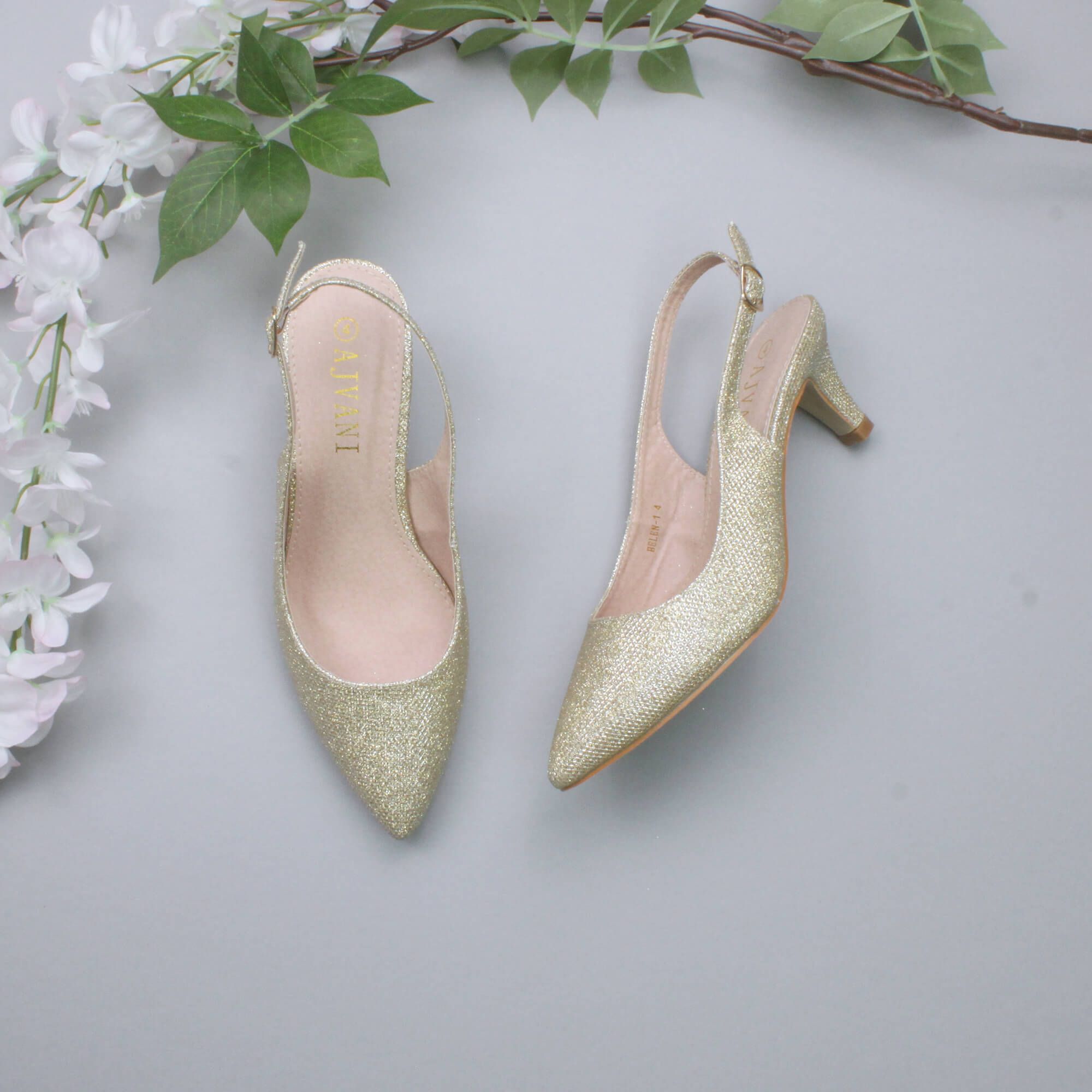 AJVANI Mid Heel Pointed Toe Slingback 50s Court Shoes