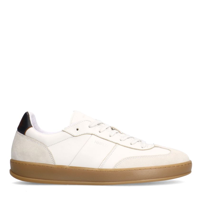 Manfield Off white leren sneakers met suède details