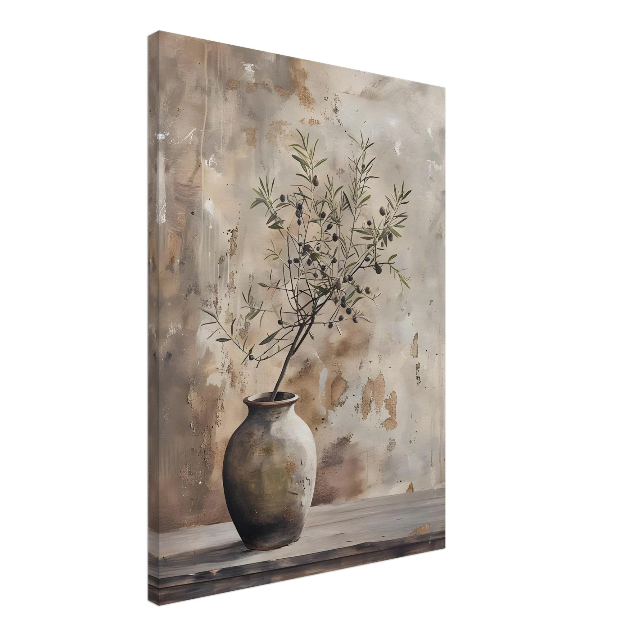Artfulprints Canvas Rustic olive vase canvas - 50x70 cm - beige