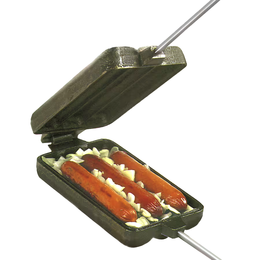 Rome Original Cast Iron Dog 'n Brat Camp Cooker with Wood Handle, 30-in