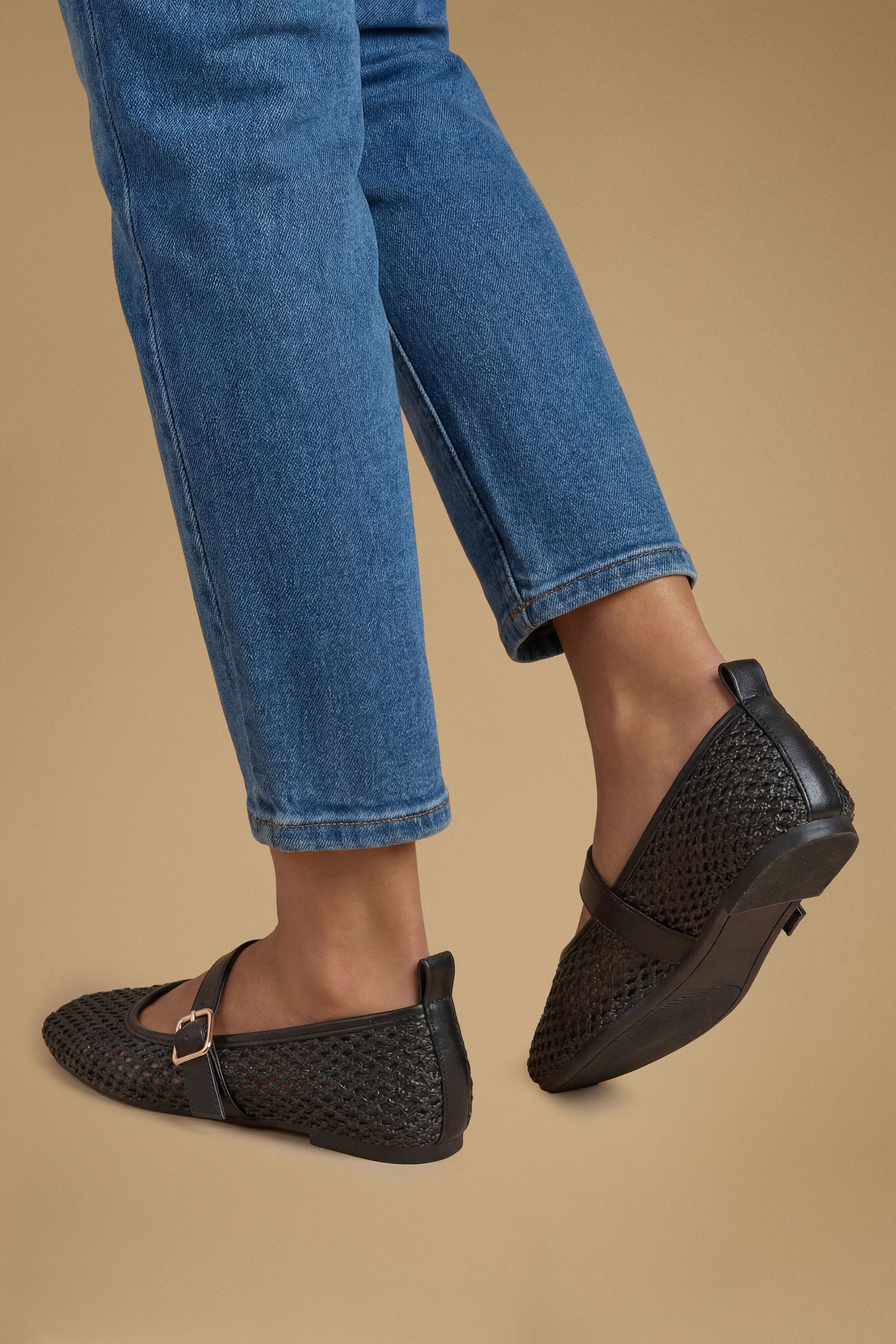 Oasis Sally Woven Buckle Mary Jan Flat Ballet Pumps