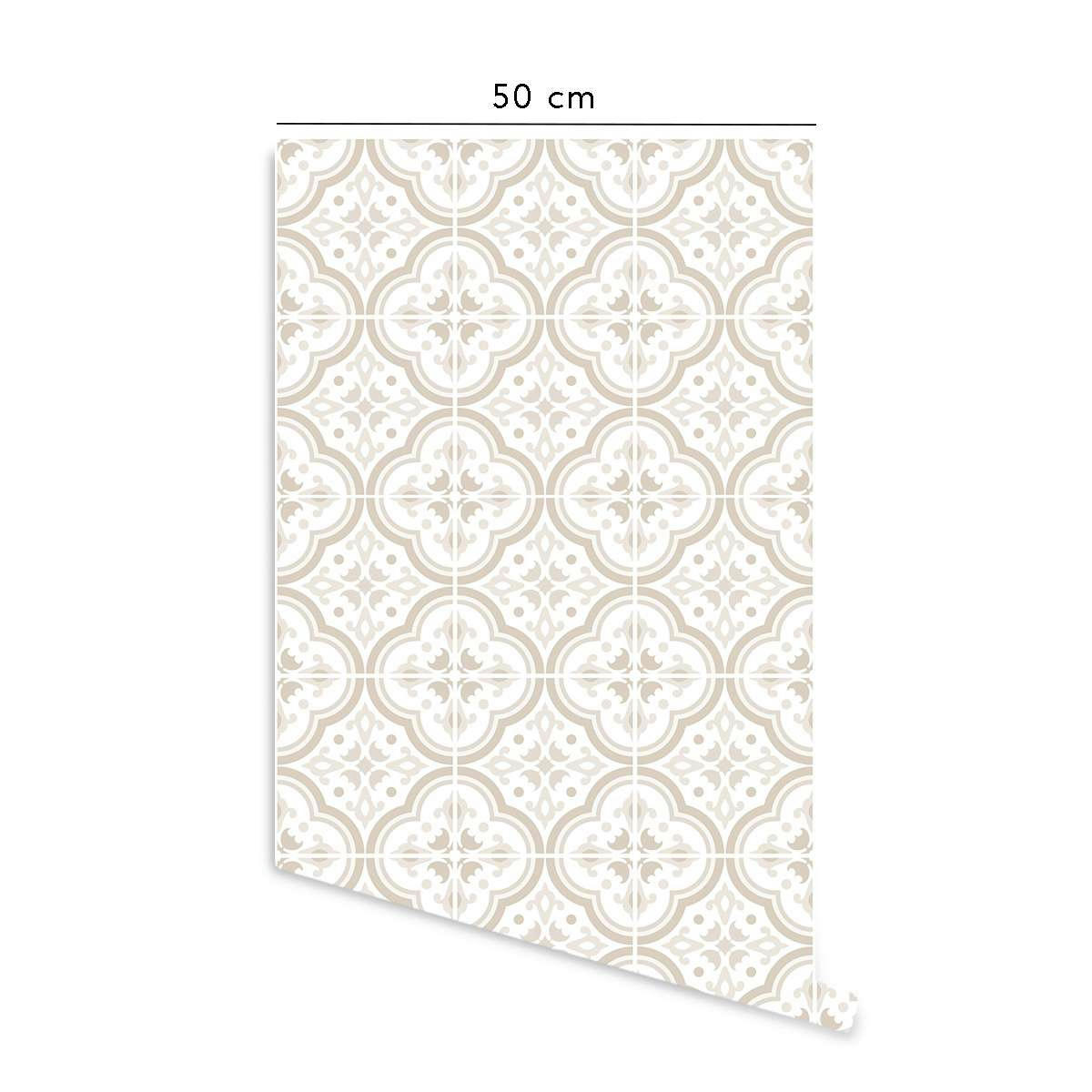 LISBONA - Papier peint vinyle adhésif carreaux écru 50x300 cm