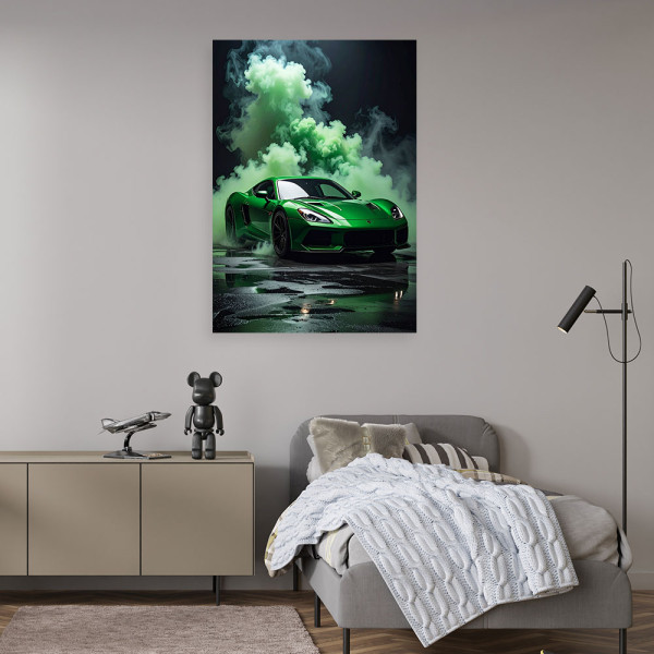 Obraz do pokoju młodzieżowego biura, Zielony Sportowy samochód we 20x30
