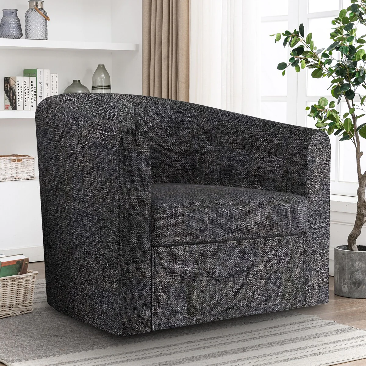 Swivel Cuddle Fabric Accent Chair with Button-Tufting