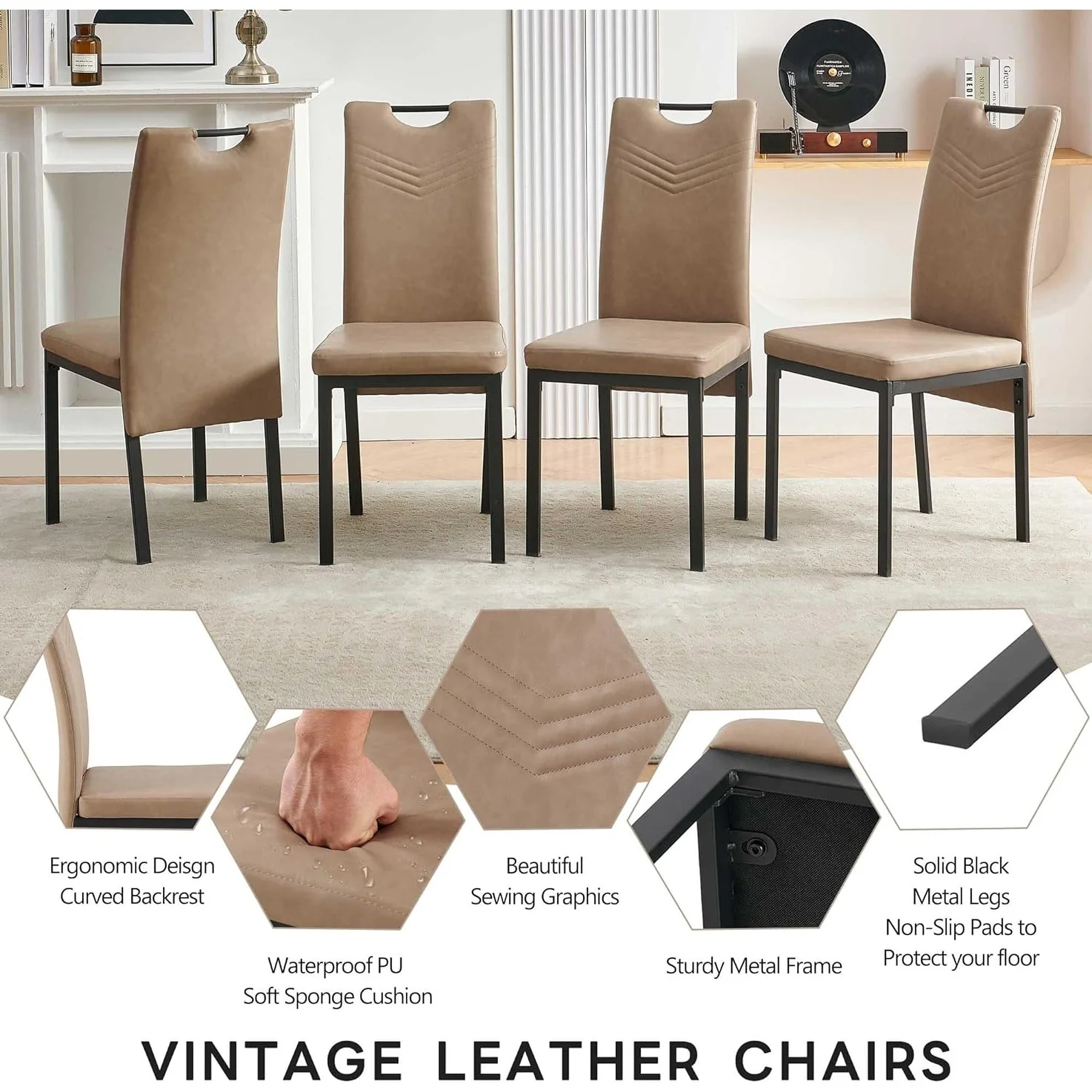 Howtai Upholstered PU Leather Home Kitchen Dining Chairs
