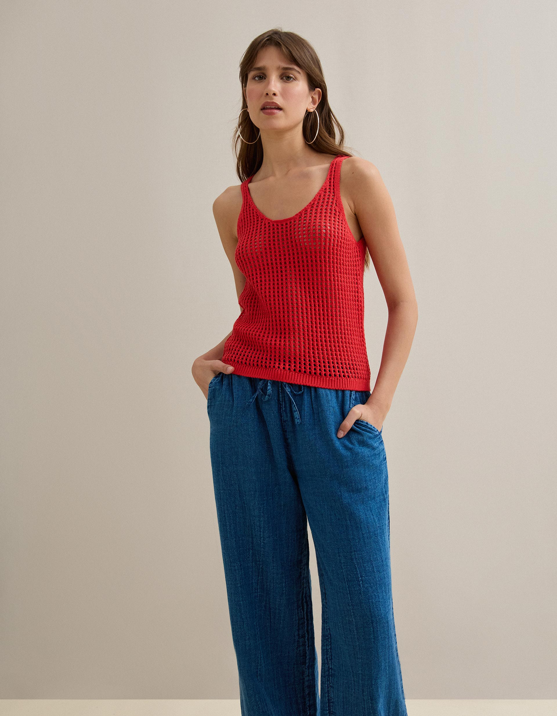 Top de Malha Crochet, Mulher, Rosa Escuro