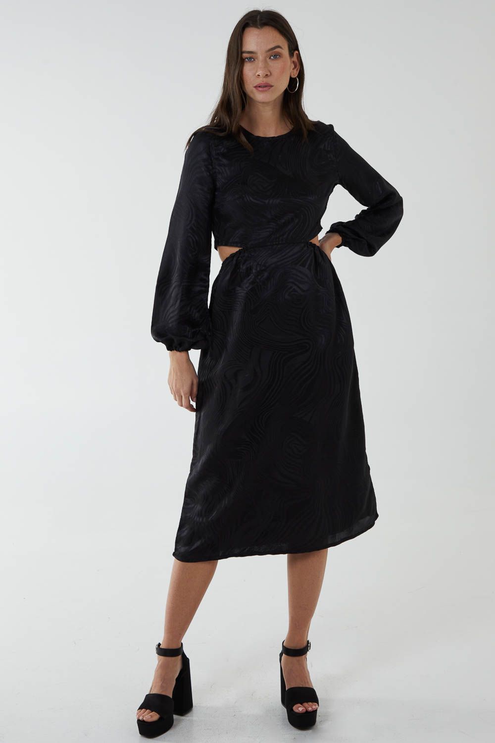 Blue Vanilla Crew Neck Cut Out Midi Dress