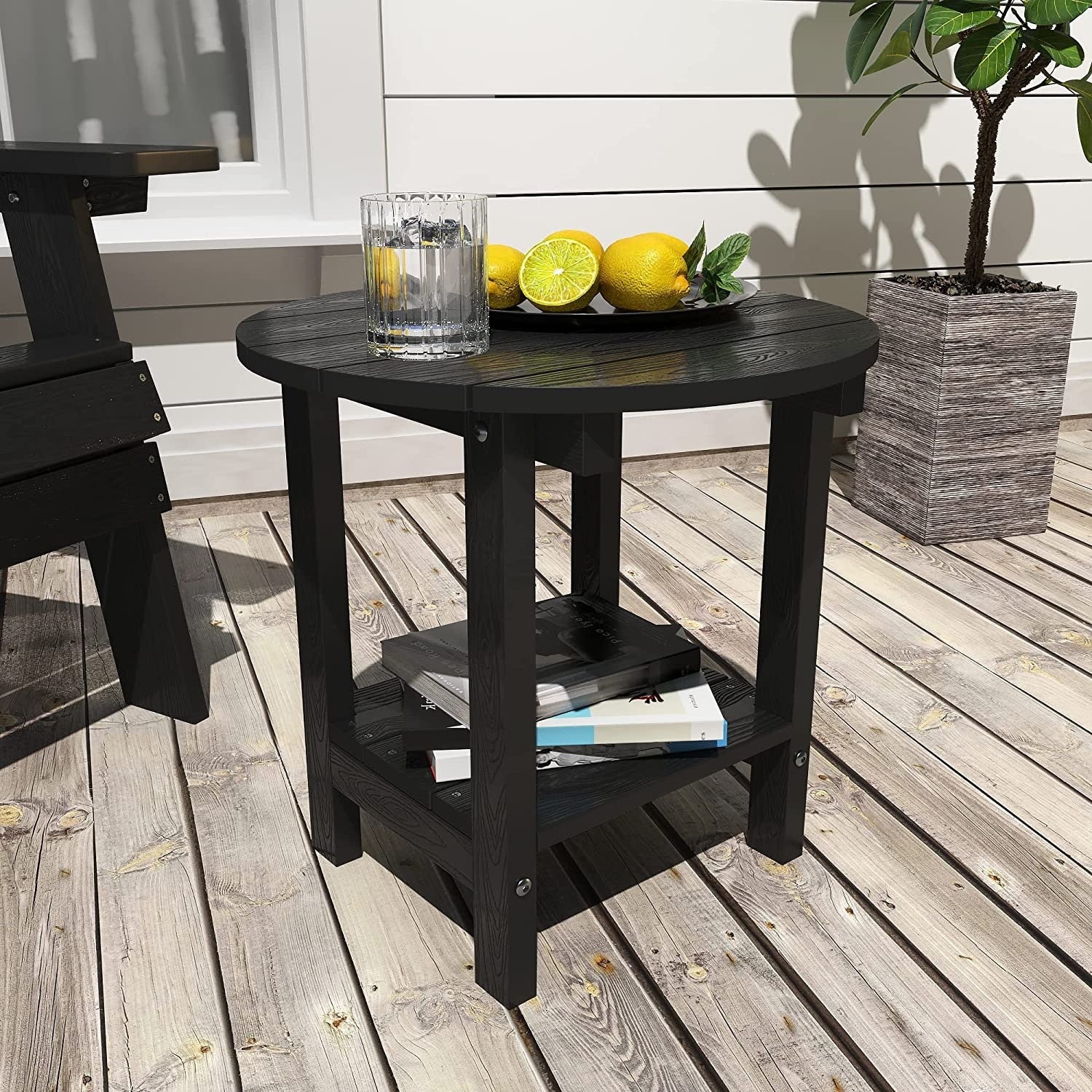 WINSOON All Weather HIPS Outdoor Round 2-Tier Outdoor Side Tables Adirondack Tables